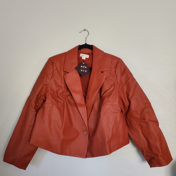 Women's Cropped Faux Leather Blazer - Ava & Viv Brown XXL/17 - Picture 3 of 7